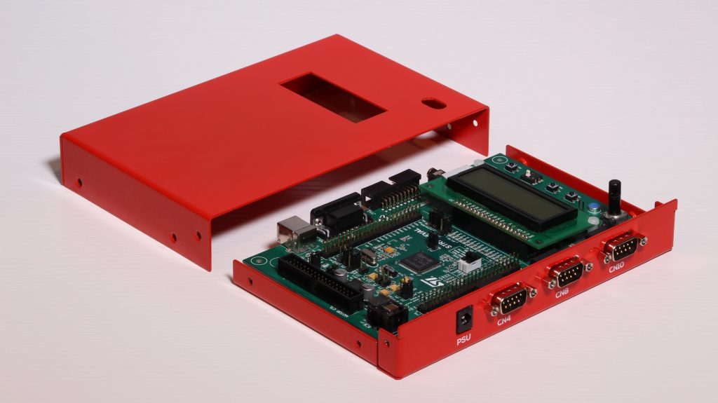 L-Shape Enclosure with printed circuit board installed. 