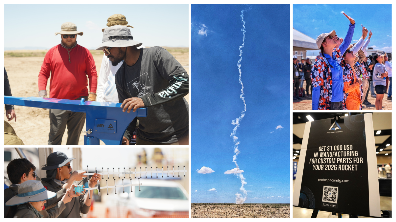 A collage of images from IREC 2025, showcasing Protocase and ProtoSpace MFG's support for the event