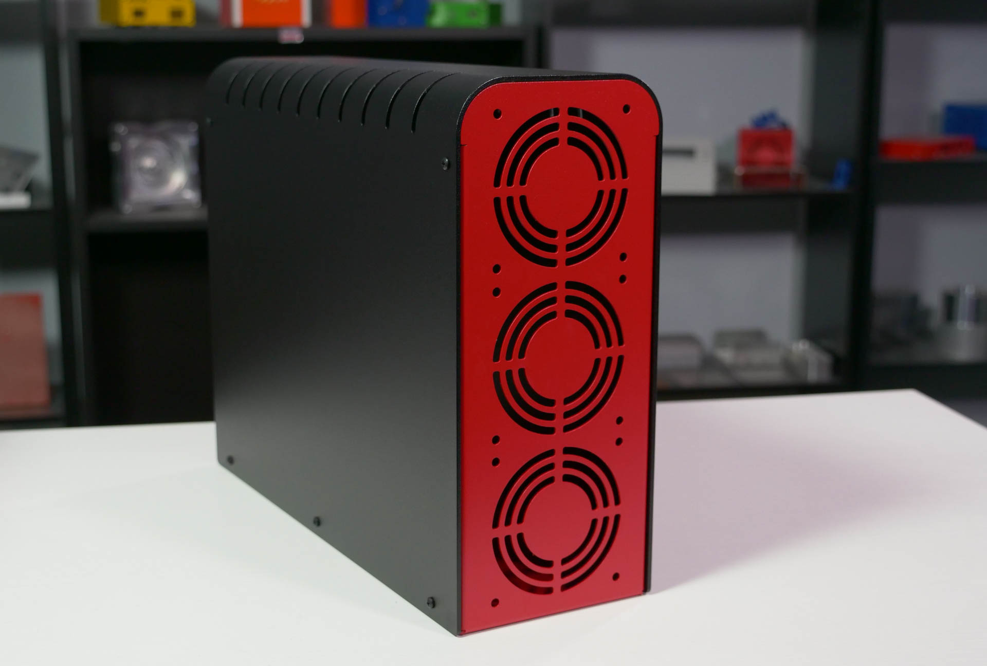 Tall U-Shape Enclosure with W Bends (Black Sandtex Cover + Carmine Red Powdercoat Base)